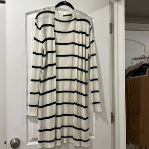 White and black striped long sweater